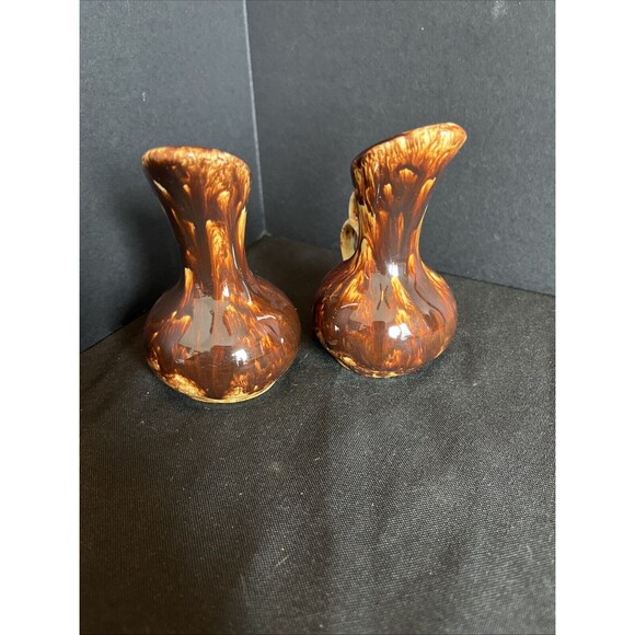 Lot of 2 Vintage Rich Brown Drip Glaze Mini Pitcher Creamer/Syrup Country Decor - Picture 4 of 8